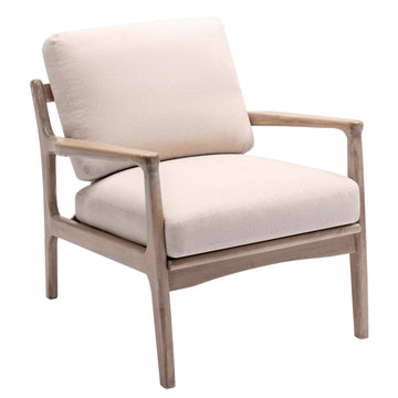 Coastal Linen & Wood Accent Chair