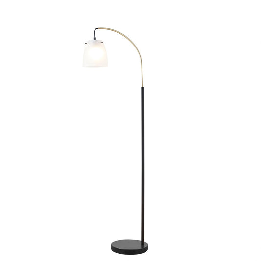 Black & Gold Floor Lamp with Frosted Glass Shade